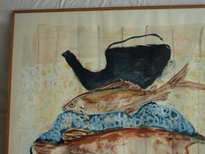 Nicola Rozemeijer - Acrylverf op papier , Vissen op ijs – GROOT - ingelijst - 1997 kopen? Bied vanaf 1!