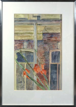 Clara de Jong - Aquarel, Raam Simon Willemstraat - Ingelijst kopen? Bied vanaf 1!