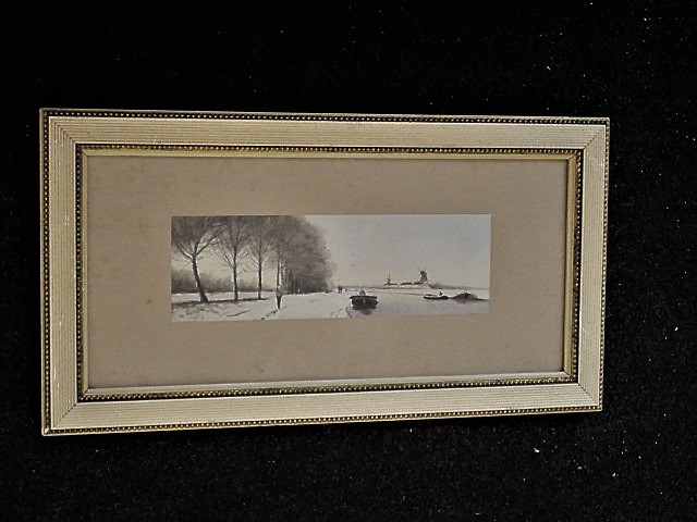 Niet of onleesbaar gesigneerd - Sfeervol Aquarel "Wandelaar in Hollands winterlandschap"  kopen? Bied vanaf 1!