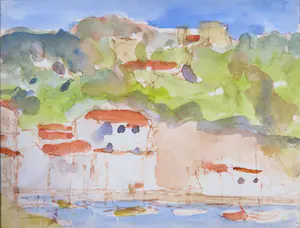 Theo Swagemakers - Aquarel, Havengezicht - Ingelijst kopen? Bied vanaf 50!