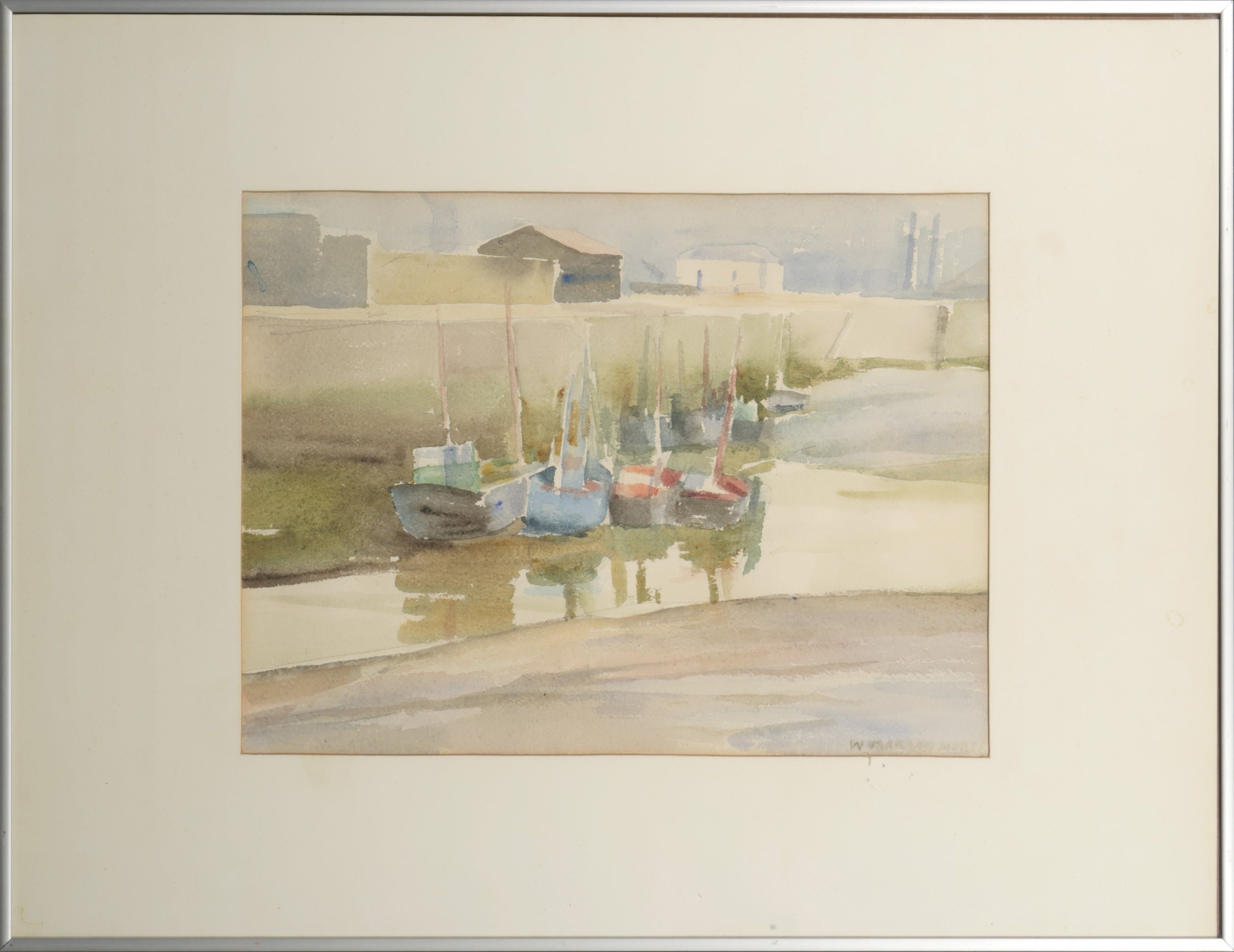 Niet of onleesbaar gesigneerd - Aquarel op papier, Zeilbootjes in de sloot -  verkocht voor € 37!