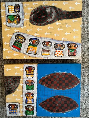 Toyin Loye - Tweeluik (Elk schilderij is 50 x 70 cm.) kopen? Bied vanaf 395!