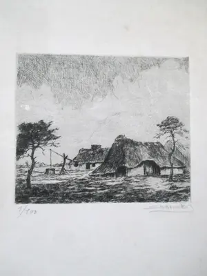 Niet of onleesbaar gesigneerd - 10 diverse etsen Landschap oa Matthes v.Leusden Vrolijk Heyning kopen? Bied vanaf 1!