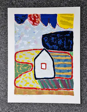 Harrie Gerritz - Grote expressionist kleuren zeefdruk "huis in landschap" beperkte oplage (100) kopen? Bied vanaf 48!