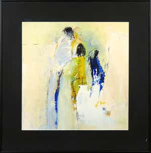 Paula Evers - Acryl op papier, Figuren - Ingelijst verkocht voor € 100!