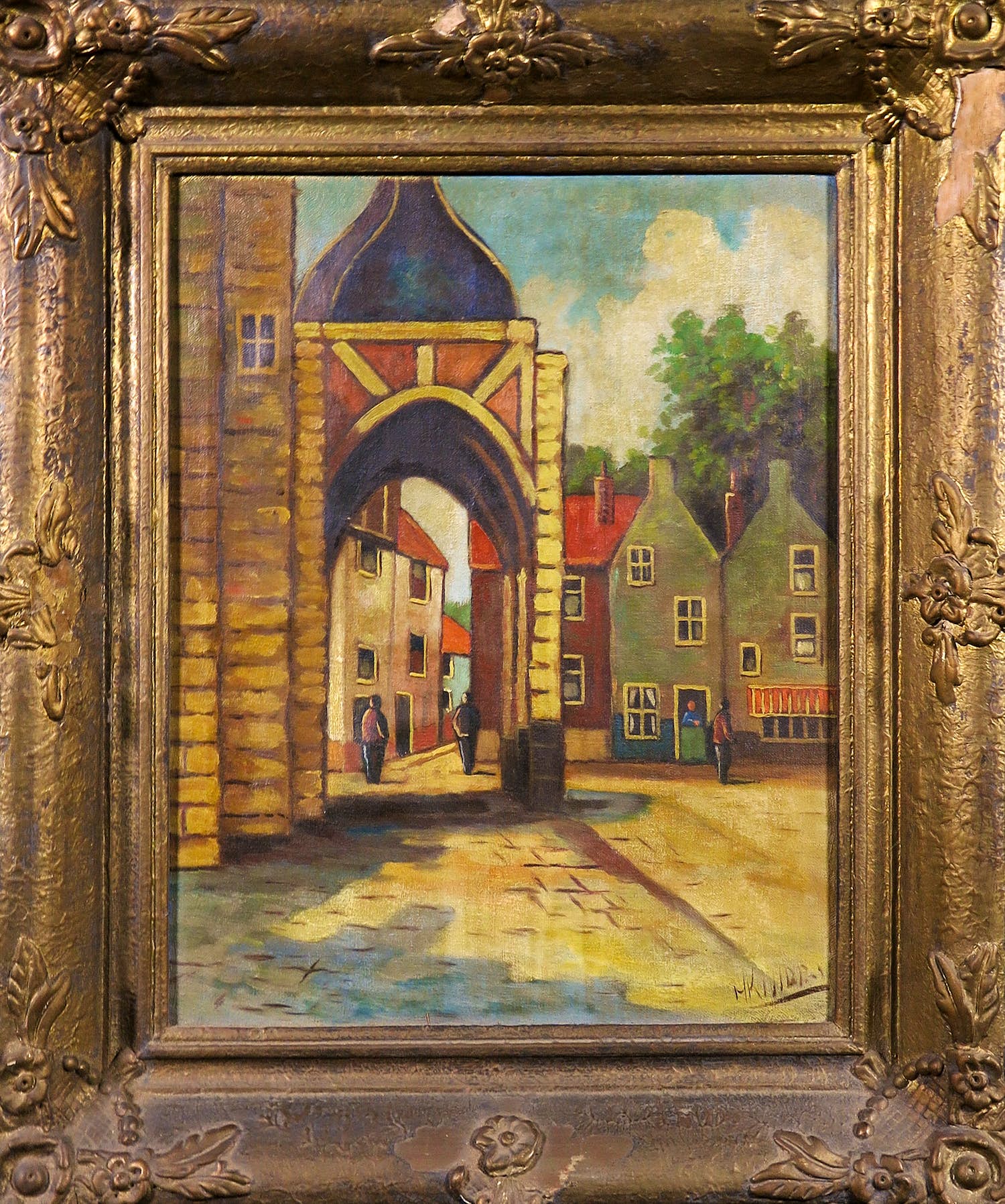 Niet of onleesbaar gesigneerd - Olieverf op doek, Stadsgezicht - Ingelijst kopen? Bied vanaf 1!