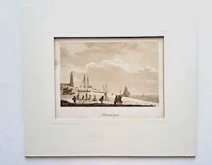 Samuel Ireland - Ets aquatint Scheveningse Strand met Vissers + oude landkaart van Scheveningen kopen? Bied vanaf 29!