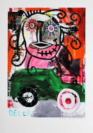 Paul Indrek Kostabi - Kleurengiclee DELOREAN Handgesigneerd. verkocht voor € 65!