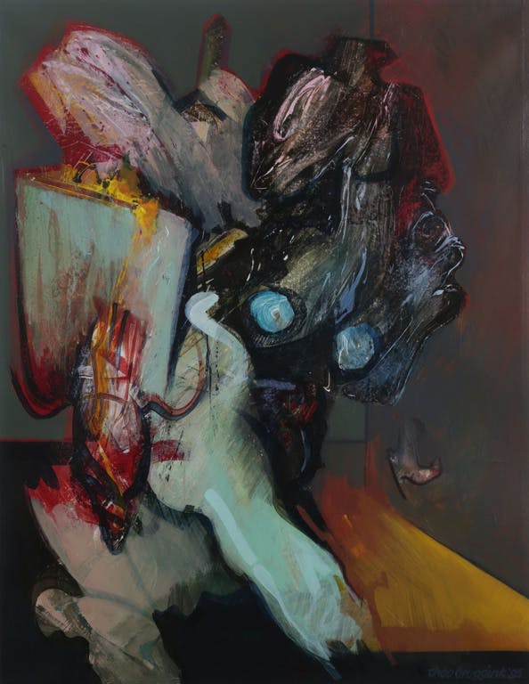 Theo Bruggink - Theo Bruggink: Olieverf op papier, Geclusterde val - Ingelijst kopen? Bied vanaf 40!