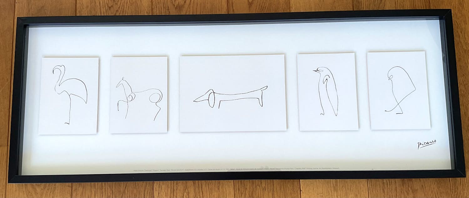 Pablo Picasso - Olunda,dieren, verdiept gelijst, drukgesigneerd. verkocht voor € 50!
