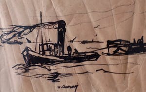 Jan van Anrooy - Sleepboot in de Haven - Tekening kopen? Bied vanaf 29!