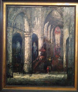 Niet of onleesbaar gesigneerd - Kerk interieur van onbekende meester kopen? Bied vanaf 10!