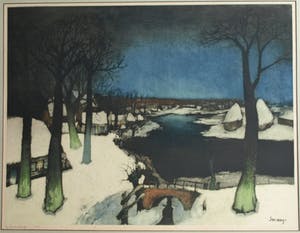 Roger Hebbelinck - naar Albert Saverys - Kleurenets , Paysage d’Hiver / Winterlandschap - GROOT kopen? Bied vanaf 10!
