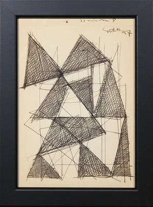Siep van den Berg - Inkttekening, Abstracte compositie - Ingelijst kopen? Bied vanaf 70!