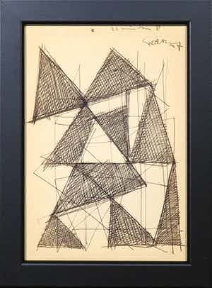 Siep van den Berg - Inkttekening, Abstracte compositie - Ingelijst verkocht voor € 70!