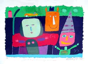 Wouter Stips - Kleurenzeefdruk DADDY IS COMING HOME SOON Handgesign. verkocht voor € 145!