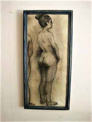 Kasper Niehaus - Fraaie omstreeks 1910, academisch getekende Houtskool "vrouwelijk naakt" verkocht voor € 69!