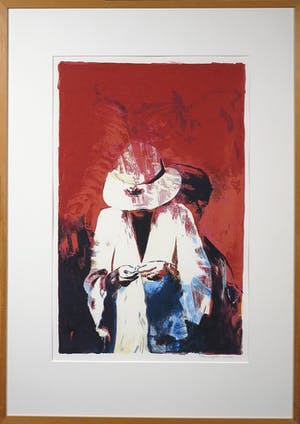 Corrie van Heyst - mysterieuze vrouw in rood-wit-blauw, groot werk kopen? Bied vanaf 1!