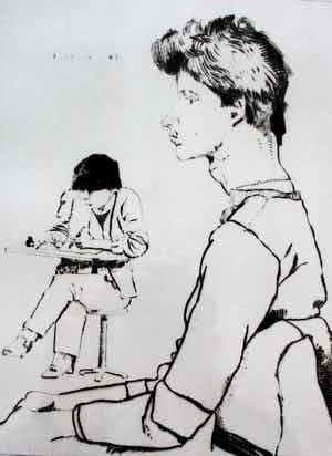 Herman Berserik - Ets: Leerlingen in de klas - 1981 verkocht voor € 85!