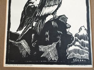 Jan Staats Kiewiet - onder pseudoniem Ed Jeska - Houtsnede , Jonge Arenden – gesigneerd -ca 1940 kopen? Bied vanaf 1!