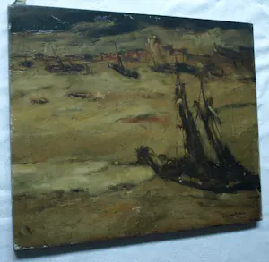 Gerard van Lerven - Olieverf op doek , Schepen op het strand…48½ x 58½ cm. kopen? Bied vanaf 60!