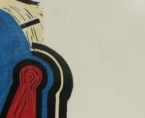 Hans Wap - Linosnede en pastelkrijt op papier, Birdman - Ingelijst kopen? Bied vanaf 100!