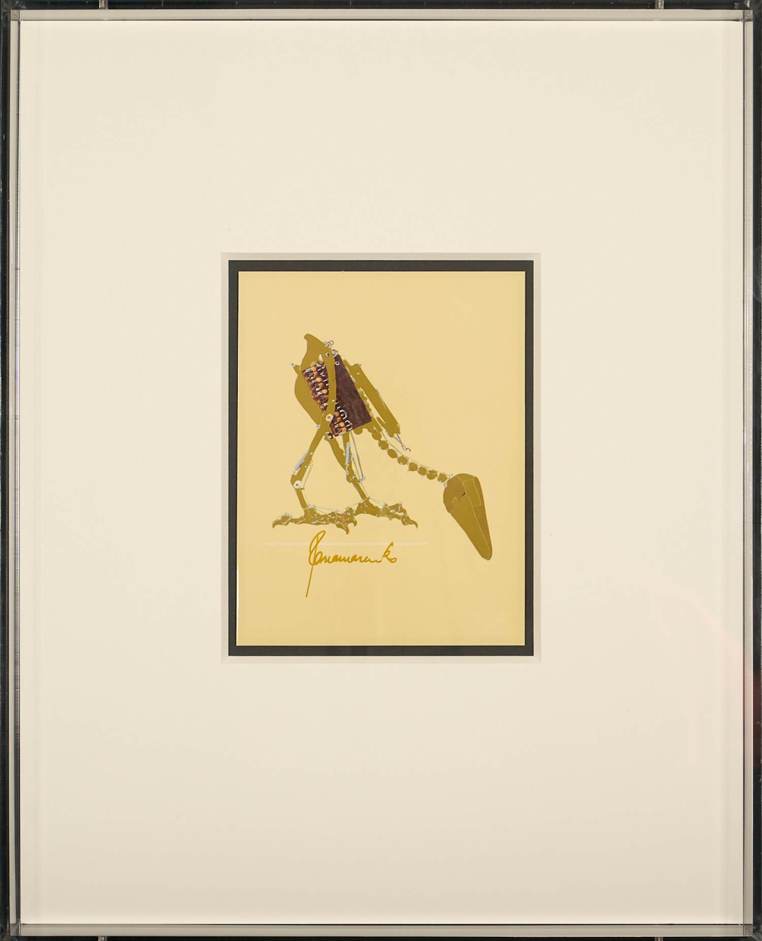 Panamarenko - Gesigneerd "Archaeopterix," - unieke Panamarenko Vogel - in plexi showcase verkocht voor € 590!