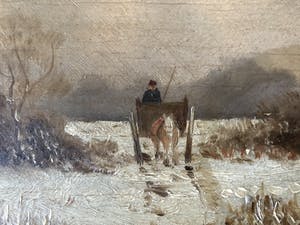 H. Hermans - Prachtig sneeuwlandschap in de bossen met boerenkar en paard. kopen? Bied vanaf 45!