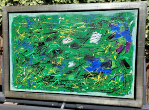 Andre van der Vossen - Abstracte compositie, olieverf op doek (zeer mooi ingelijst, groot) kopen? Bied vanaf 1495!