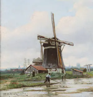 Willem Hendrik Eickelberg - Landschap met molen kopen? Bied vanaf 550!