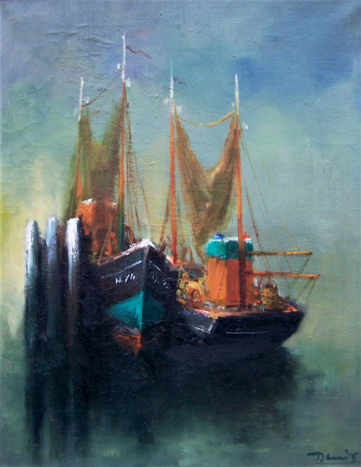 Ernest Paul Denis - Vissersschepen voor anker. verkocht voor € 50!