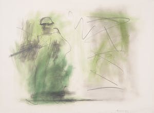 Jef Diederen - Gemengde techniek op papier, Compositie met soldaat kopen? Bied vanaf 100!