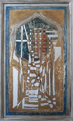 Wessel Dijkstra - Geometrisch abstract compositie, olieverf op 3D sculptuur (ingelijst) kopen? Bied vanaf 125!