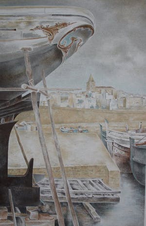 Wim Schuhmacher - litho: Mediterrane haven - 1947 kopen? Bied vanaf 40!