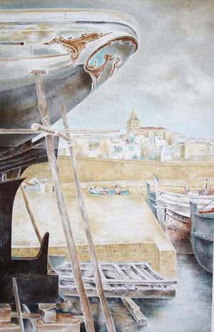 Wim Schuhmacher - litho: Mediterrane haven - 1947 verkocht voor € 40!