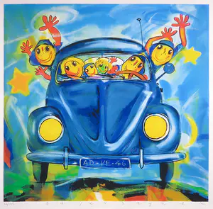 Ad Verstijnen - Zeefdruk, Volkswagen Brilletje voorruit - Ingelijst kopen? Bied vanaf 100!