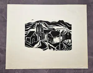 Hans Vleugels - in 1968 gemaakte houtsnede "landschap Ardeche Frankrijk" gesigneerd kopen? Bied vanaf 38!