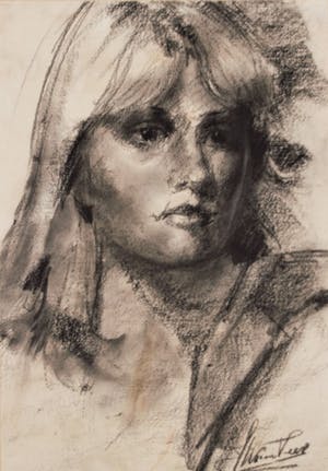 Jan van der Veer - Houtskool Portret Vrouw kopen? Bied vanaf 20!