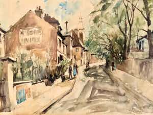 Pierre Eugene Cambier - "Zicht op de Sacre Coeur - vanuit de Rue Norvins" - Parijs". verkocht voor € 40!