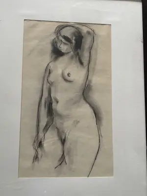 Geert Geerligs - zwart krijttekening van staand naakt kopen? Bied vanaf 30!