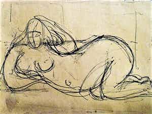 Henk van den Idsert - ca. 1940 Bergense School - Inkt tekening "Voloptueus Naakt " atelierstempel verkocht voor € 29!