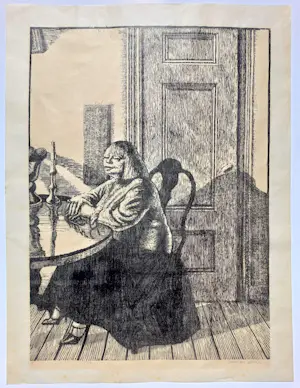 Herman Gordijn - Lida in interieur, houtsnede kopen? Bied vanaf 125!