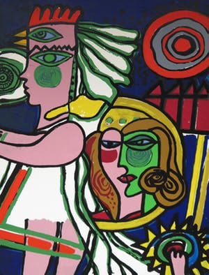 Corneille - Zeefdruk op doek, Le Monde de Fables de Charles Perrault - Ingelijst (Uitzonderlijk groot!) kopen? Bied vanaf 2000!