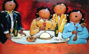 Theo Broeren - Acryl op doek, Een glaasje (Zeer groot) verkocht voor € 50!