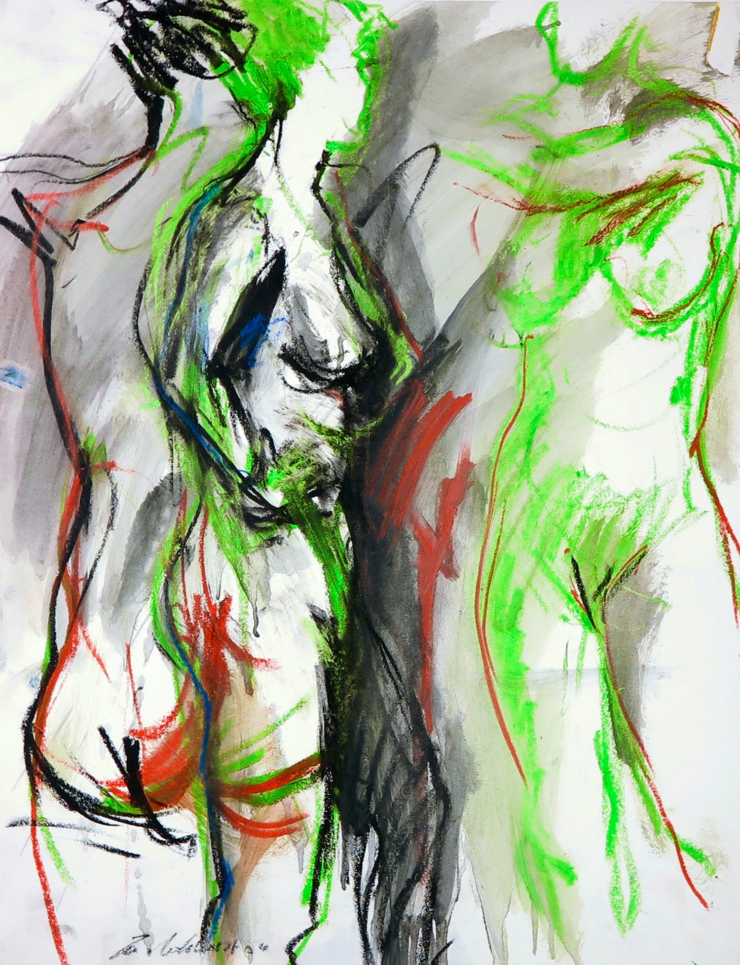 Jan van Lokhorst - Gemengde techniek op papier, Naakt kopen? Bied vanaf 100!