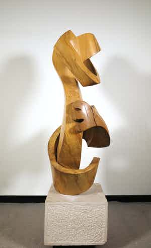 Niet of onleesbaar gesigneerd - Groot organisch gevormd houten sculptuur (Zwaar!) verkocht voor € 1!