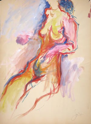 Franscz Witte - Acryl en krijt op papier, Leunend figuur kopen? Bied vanaf 1!