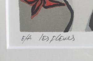 Fon Klement - Les Fleurs - Linosnede - 1992 - ingelijst - 53 x 43 cm - EA kopen? Bied vanaf 75!