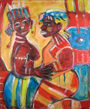 Christine Spierings - Olieverf op doek, Visit (Groot) verkocht voor € 80!