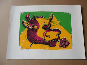 Peter Klashorst - Zeefdruk. Cow paars groen geel kopen? Bied vanaf 35!